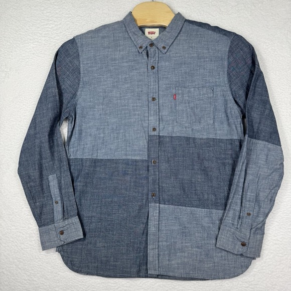 Levis Chambray Shirt Mens XL Blue Color‎ Block Long Sleeve Button Down Trendy - Picture 1 of 9